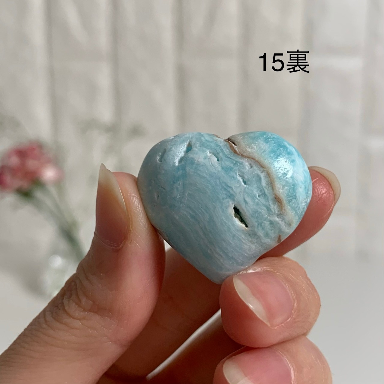 カリビアンブルーカルサイトハートシェイプ＊天然石インテリア＊ハートの置き物＊ミニサイズ