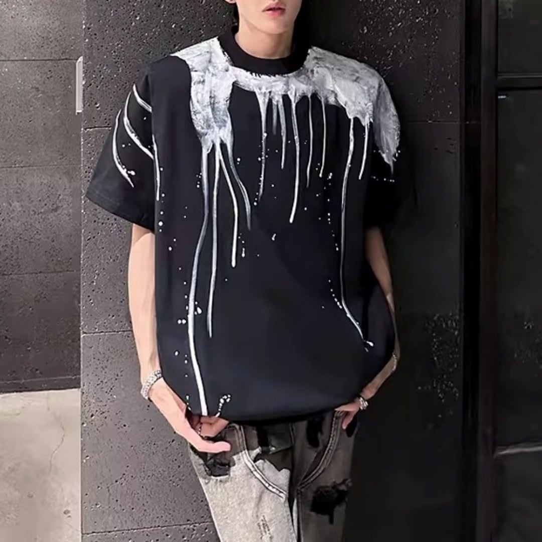 スプラッターペイントデザイン グラフィックTシャツ 2カラー D12299