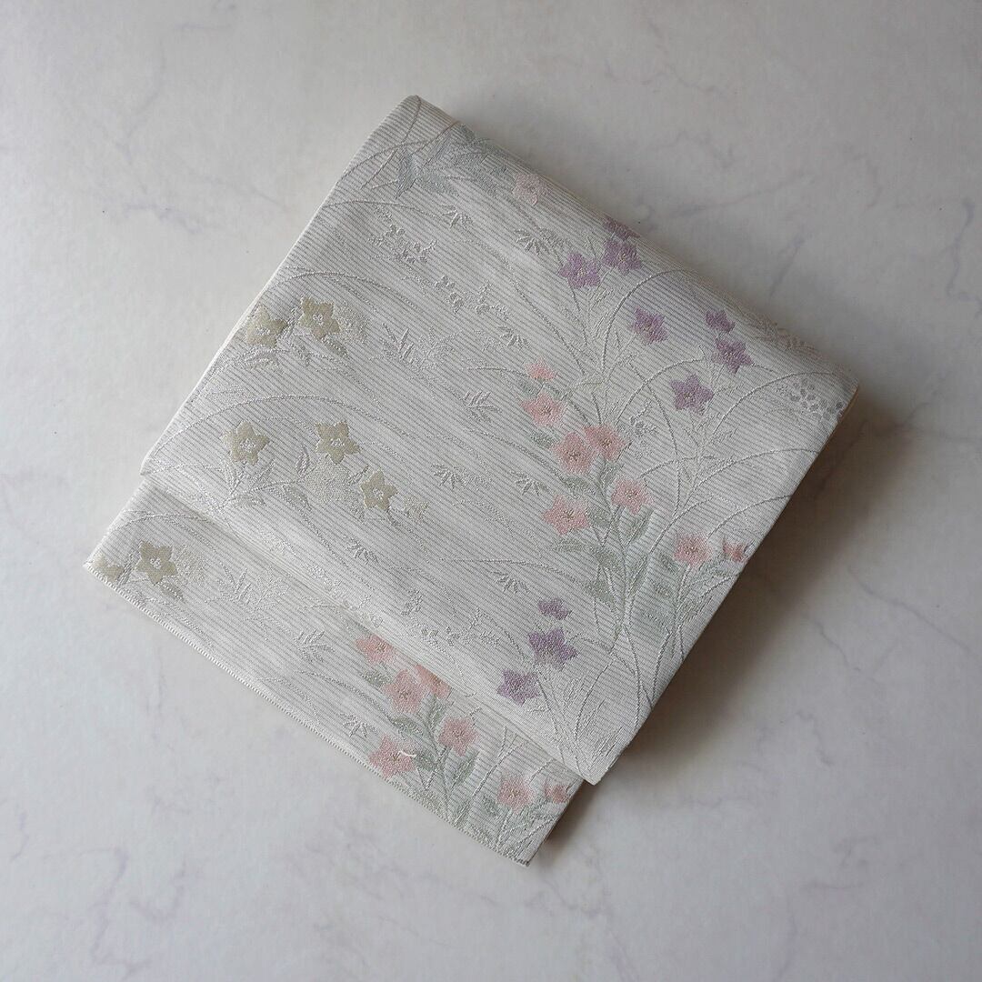 【夏ふくろ帯】胡粉色地 桔梗文 紗ふくろ帯