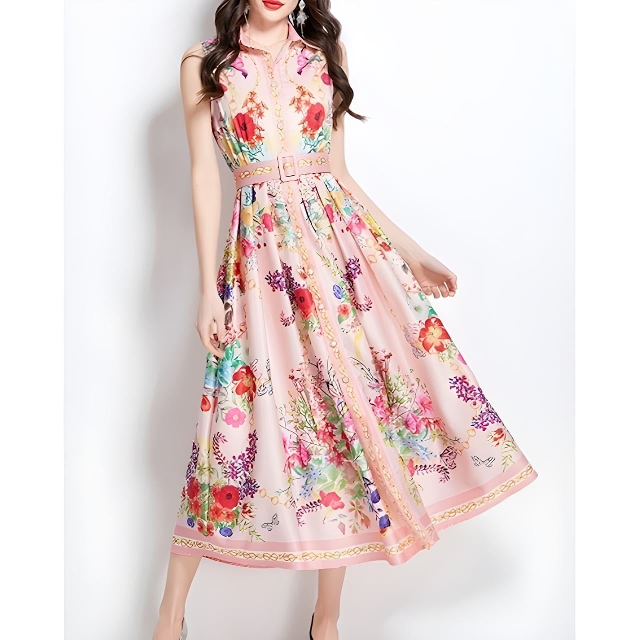 フラワーシャツベルトワンピース L1012