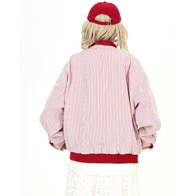 striped color baseball jacket　ストライプカラーベースボールジャケット　J1326