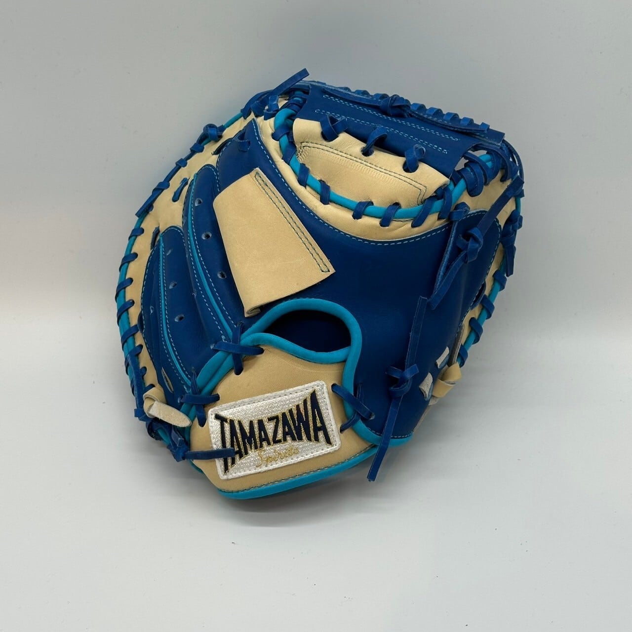 【軟式】【ジュニア】玉澤 キャッチャーミット 本体ブルーxキャメル 紐ブルー|タマザワ