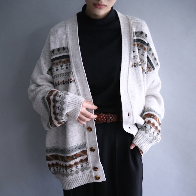 one point "和" motif human embroidery design geometry pattern loose silhouette 5b cardigan（made in italy）