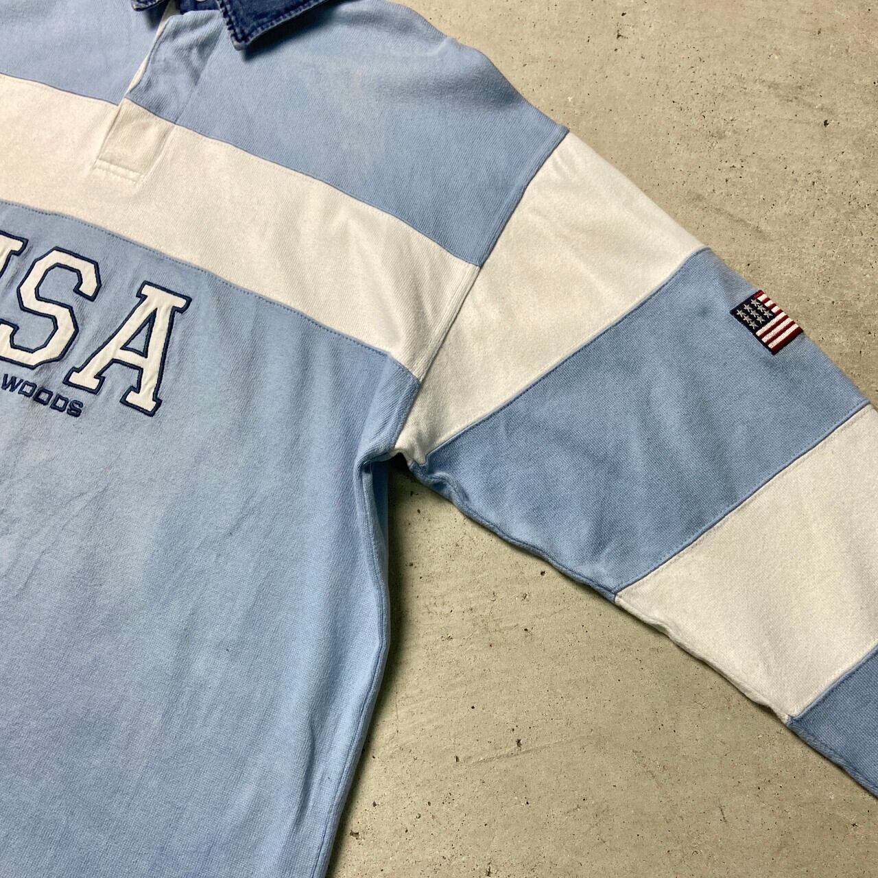 River Woods ボーダー 切り替え 長袖 ポロシャツ ラガーシャツ メンズ