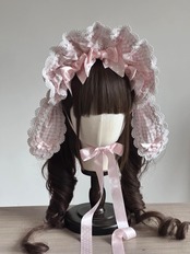 ♡【全4色】MAID ギンガムチェック＆ドット柄リボン 変幻自在うさみみフリルボンネット light blue ♡