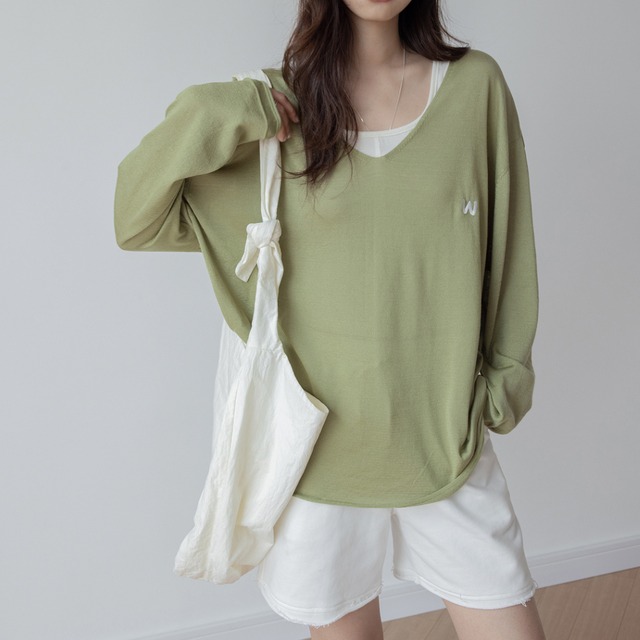 summer thin mulberry v neck loose top long sleeve t shirt