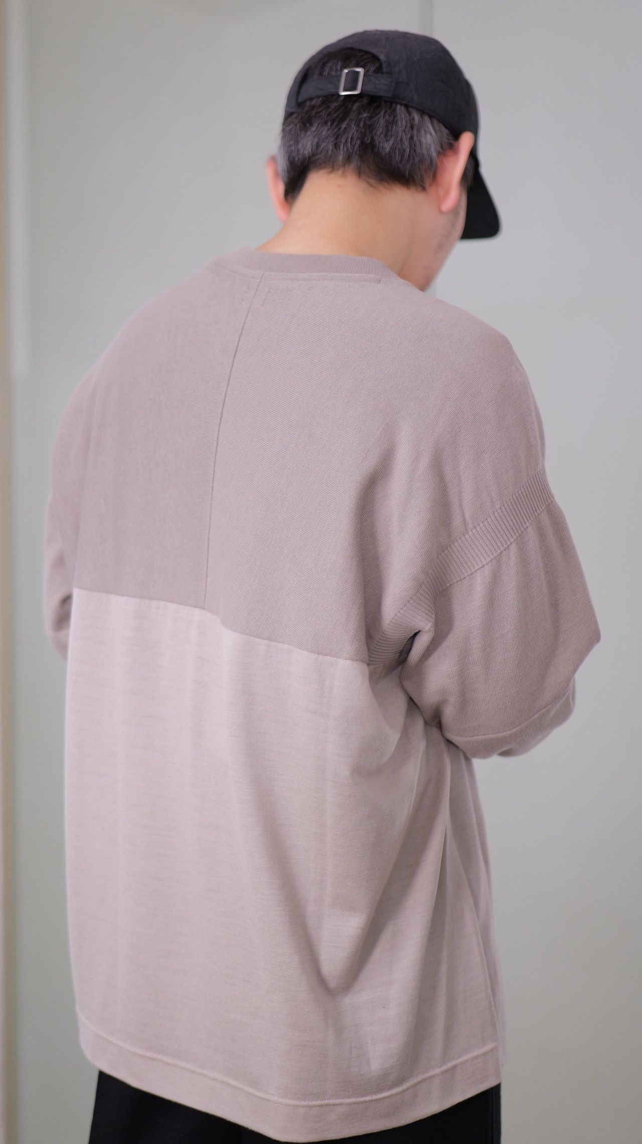 MAYKAM - Wool/Cotton Pullover ：Beige｜ウール100%×コットン100%切替