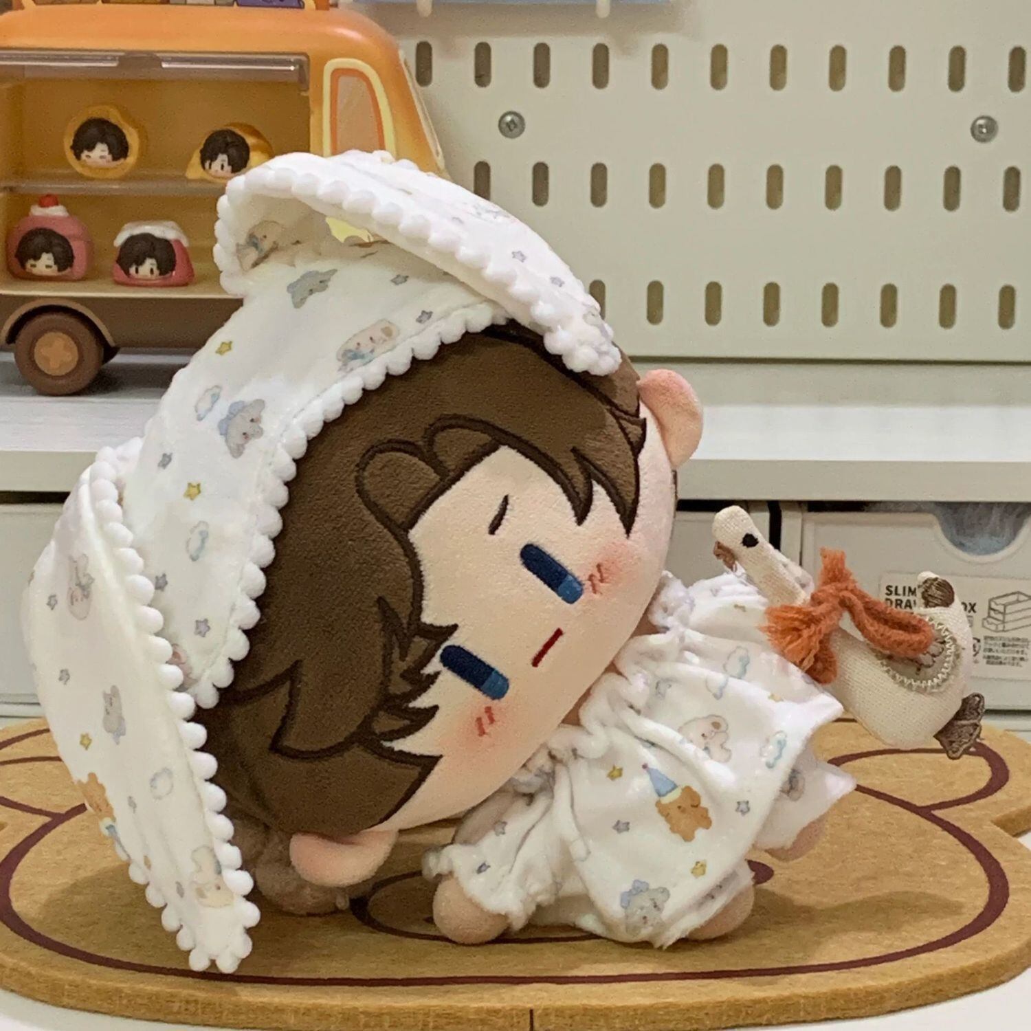 20cmぬいぐるみ用 パジャマ アニマル トップス+パンツ+うさ耳アイ