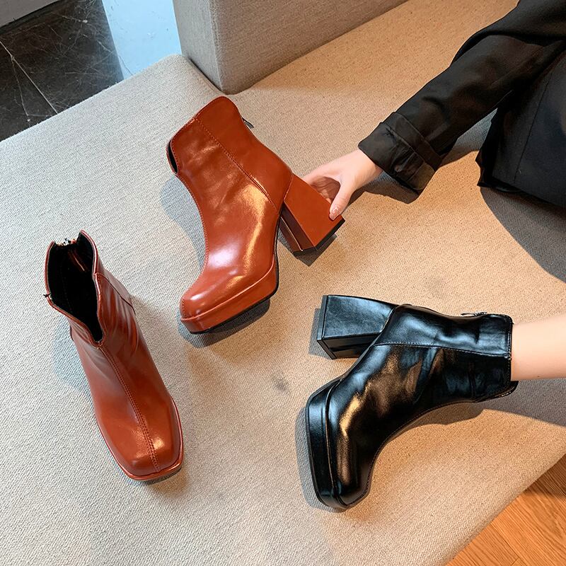 ハイヒールブーツオータムレッドスタイル薄手 靴 シューズ 秋物 部族の婦人靴63507972401