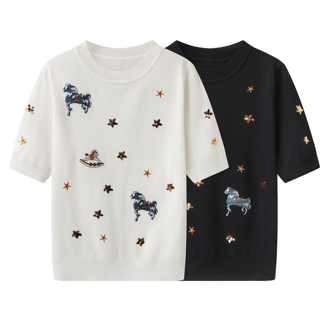 ホーススター刺繍トップス　2color　N00990　