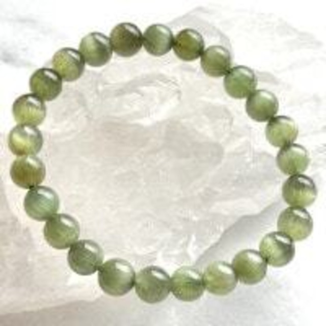 【希少・美石】グリーンアパタイト　キャッツアイ　7.5ｍｍ　ブレスレット　5544