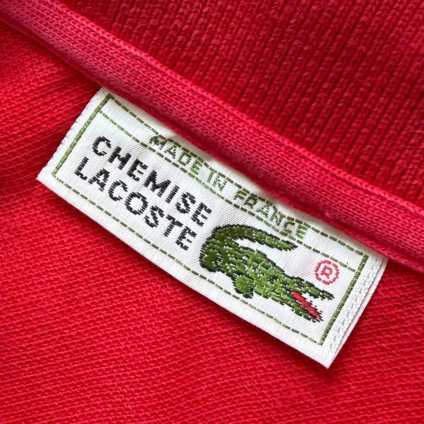 LACOSTE 70s フランス製 コットン 鹿子 半袖ポロシャツ レッド サイズ