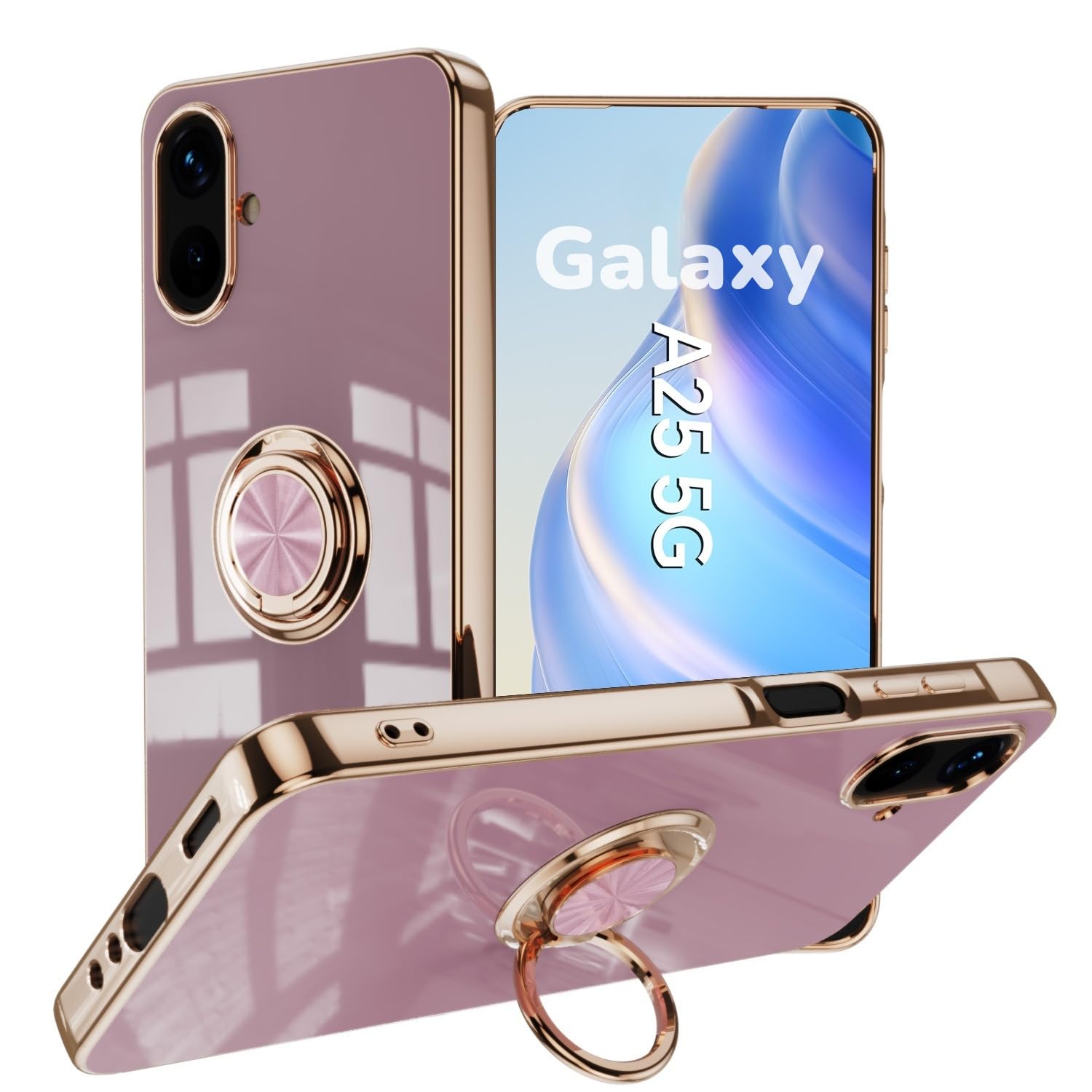 Kawasina Galaxy A25 5G 用 ケース リング スタンド SC-53F SCG33 SM-A253Q SM-A253Z ギャラクシーa25 5g ケース リング付き ソフトメッキ加工 ライトパープル