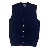 90s Polo by Ralph Lauren ポロ ラルフローレン 前開き ウール ニット ベスト L/ネイビー系 メンズ  ナイガイ ビンテージ