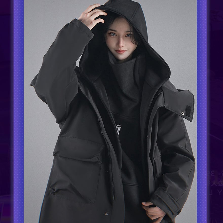 サイバーパンク フード付き オーバーサイズ ミドルコート ウィンド