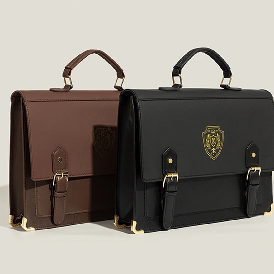 新入学・新生活に|クラシカル学院風ロリィタに合う エンブレム付き2WAYスクールバッグ(ブラック/ブラウン)