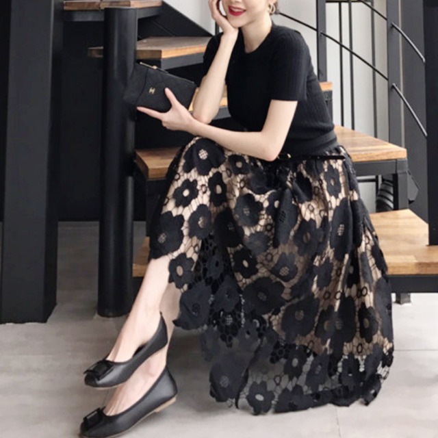 Ａライン　レトロフェミニン　花柄レーススカート　20829