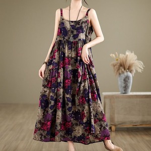 PRINT RELAXED LINEN MAXI SUSPENDER DRESS M-17606