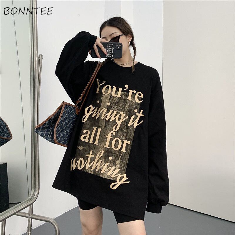 【新作】【送料無料】 レタースウェット女性黒シンプルなレジャーイントレンディなルーズベーシックストリート原宿ヒップホップ韓国秋の新しいホット服 0210760055813