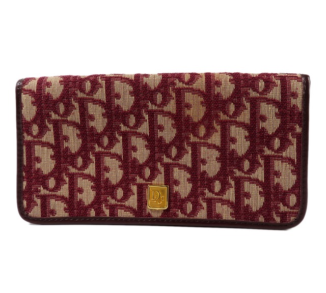 Christian Dior / クリスチャンディオール トロッター ロゴ 金具 キャンバス×レザー 二つ折り長財布 ロングウォレット