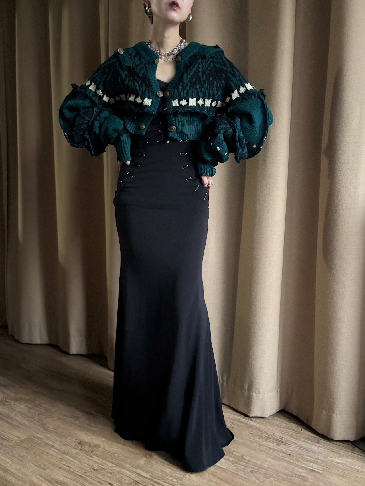 forest green remake knit cardigan-5076-11