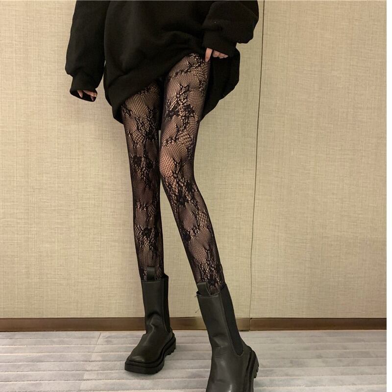 ウィンターレーススタンダード薄手Flowerデザイン ブラックストッキング レディース レトロ 冬物 タイツ ソックス フラワーデザイン YY-ファッション59767063820