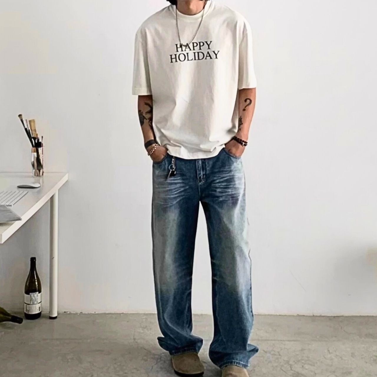 アメリカンレトロウォッシュドストレートデニム　1200