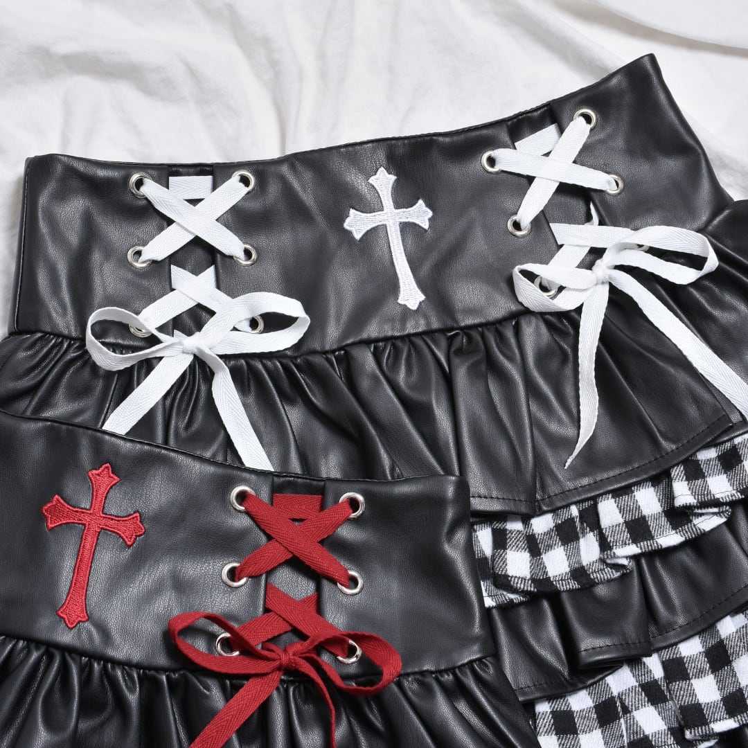 10/6新着】クロスレザー チェックティアードスカート | VOLCAN&APHRODITE