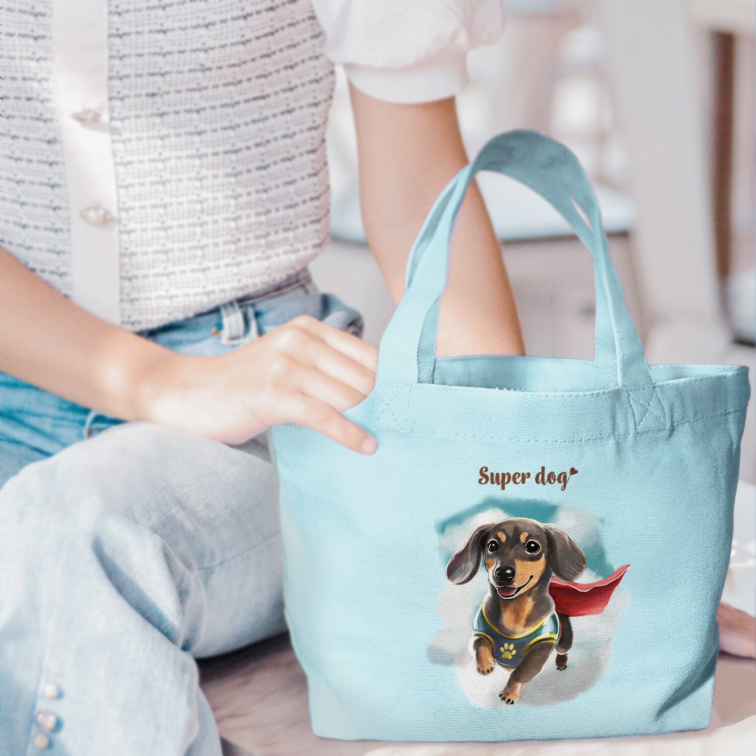 ヒーロー ダックスフンド 】 ミニキャンバス トートバッグ 犬 ペット