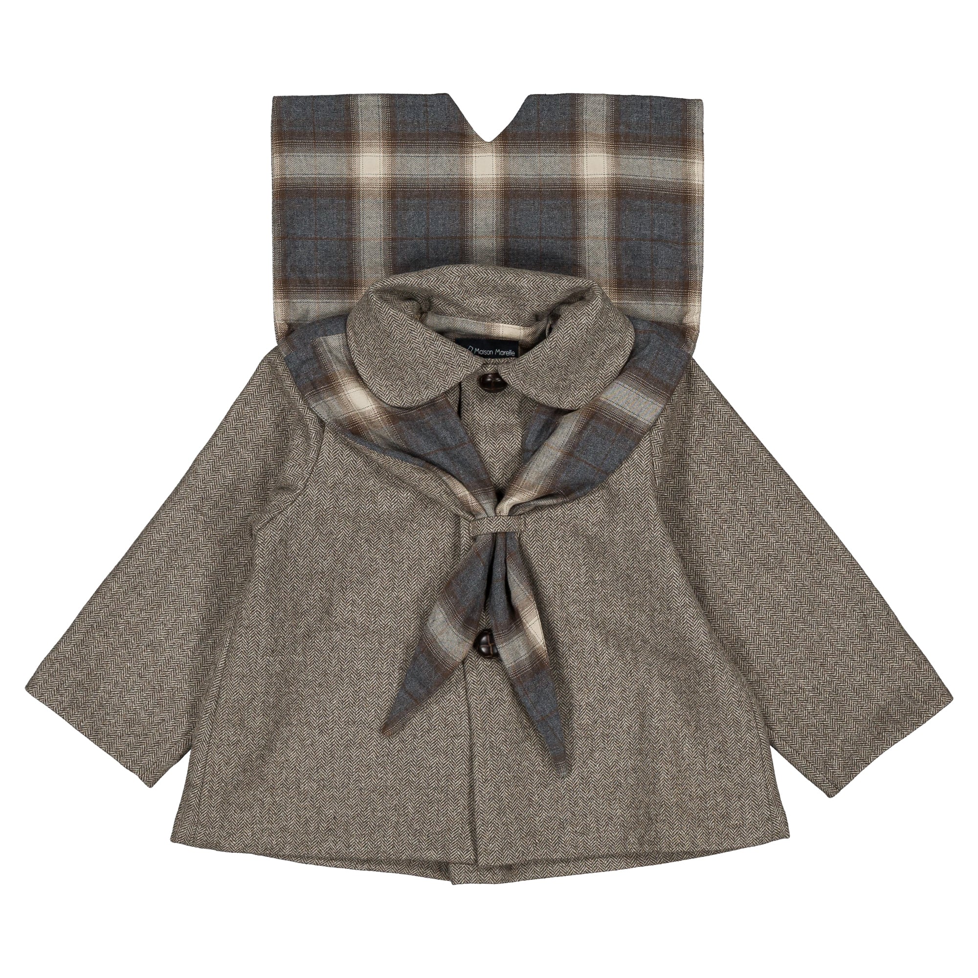 【予約/送料無料】18m-4y / Coat VOLTAIRE- wool chevron stone / Maison Marelle