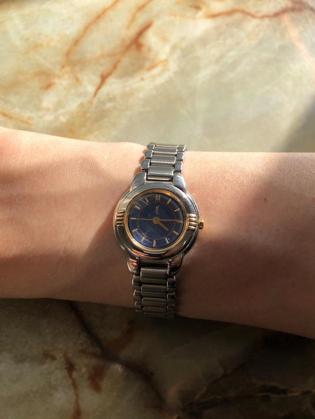 Yves Saint Laurent イヴ・サンローラン 腕時計 シルバー ネイビー YSL ステンレススチール クウォーツ 5930-F91474 TA vintage ヴィンテージ オールド wg2id7