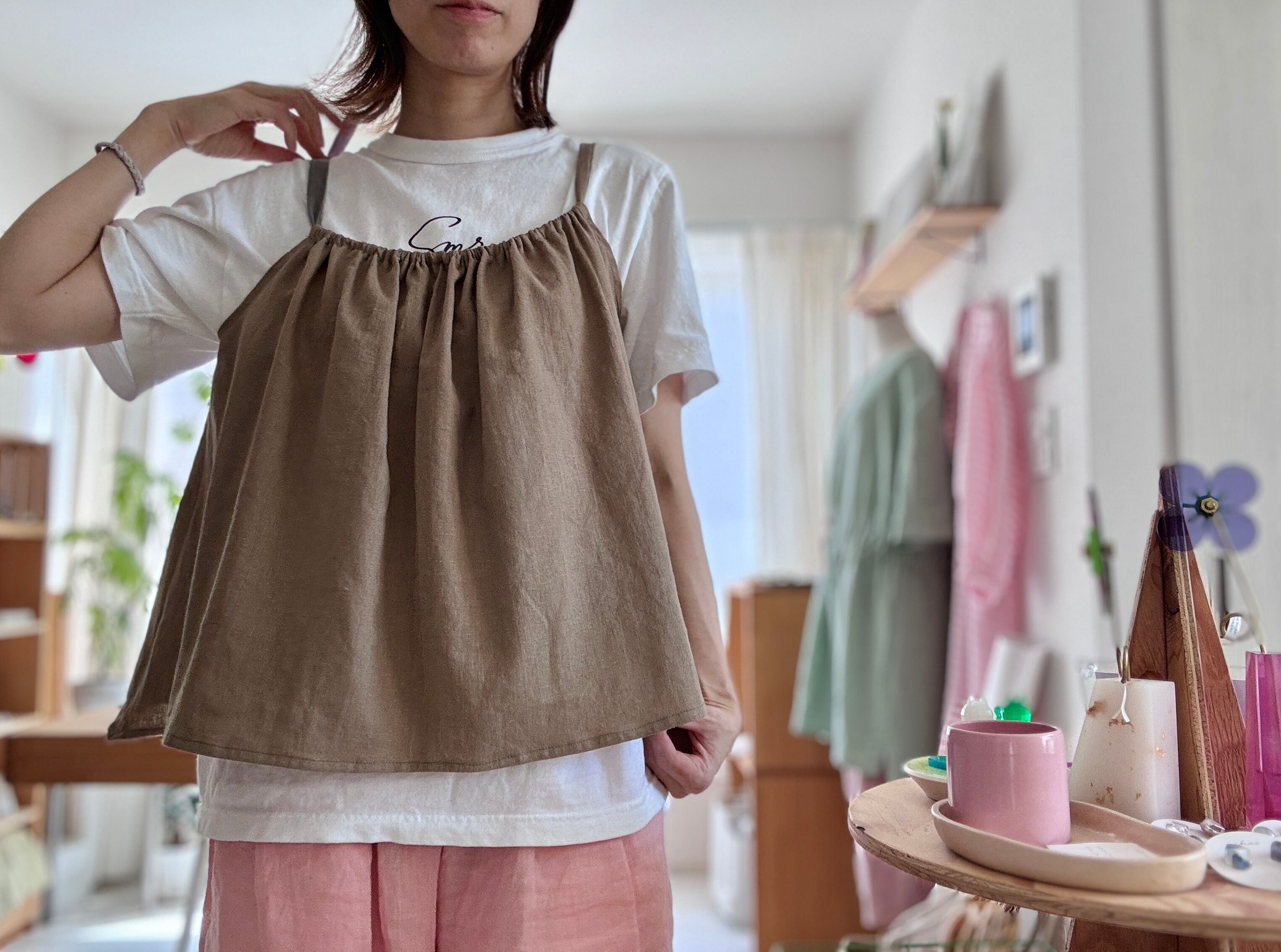 【数量限定】ギャザーキャミソール cottonline【ショート丈】