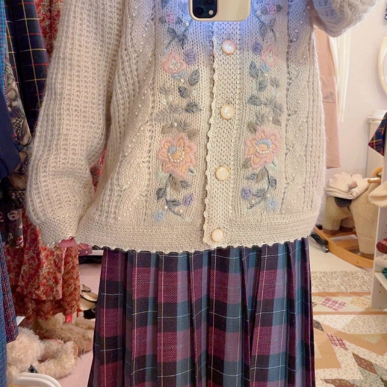 pastel flower embroidery cardigan