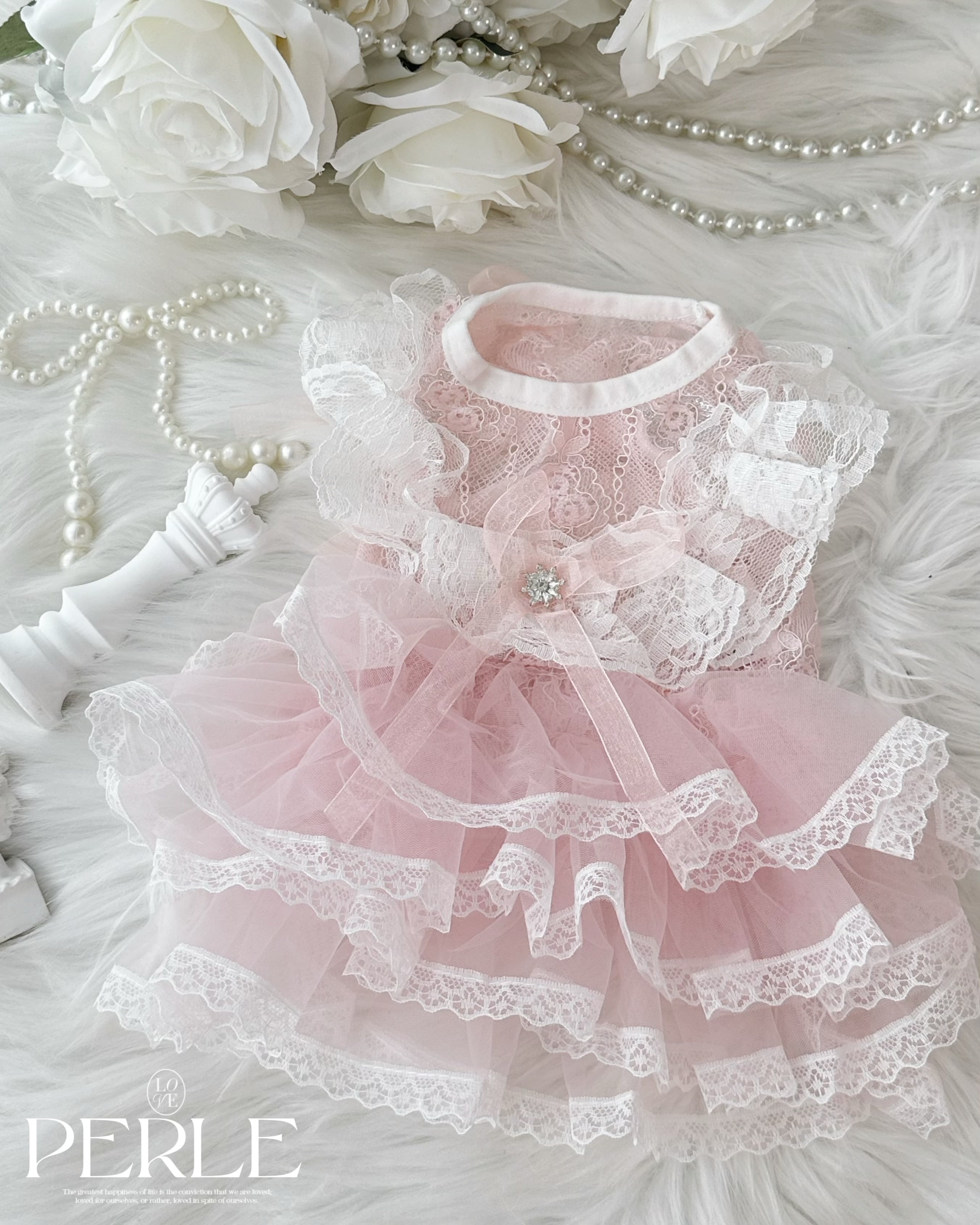 Baby pink frill ribbon pet dress