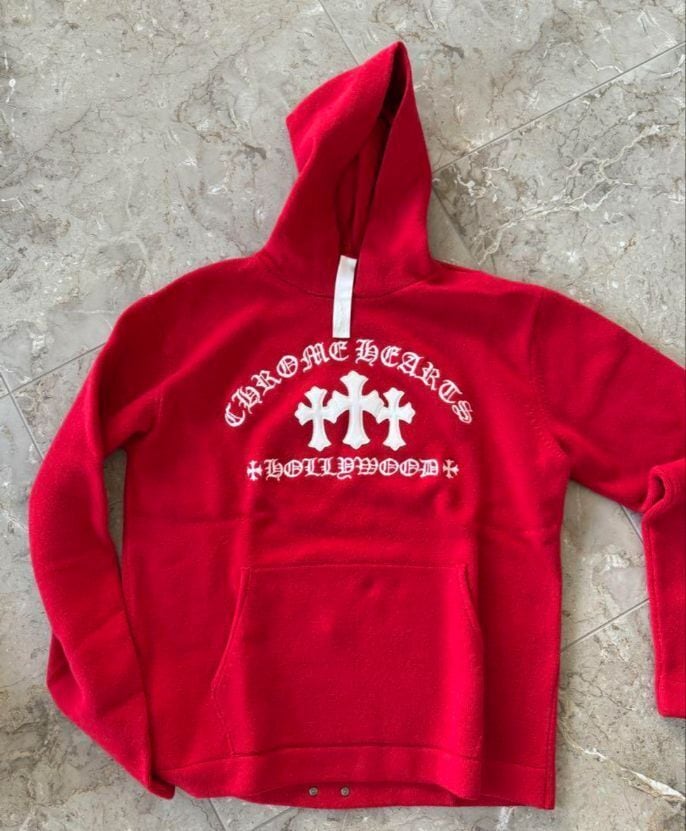 CHROME HEARTS クロムハーツ カシミヤ ニットパーカー レッド レザー