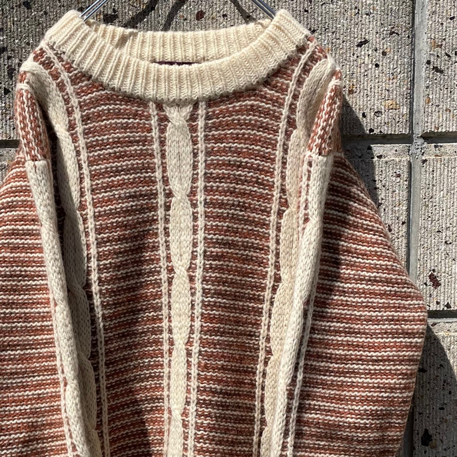 【Lサイズ】Blue Mountain社製 90s 太畝畝 編み込み ウールセーター