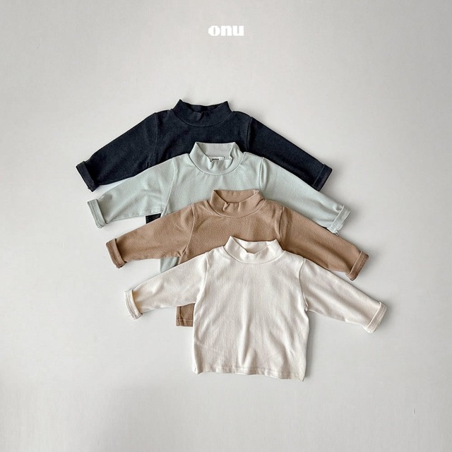 【取寄】onu｜solid mock-neck tee｜無地ハイネックTシャツ｜XS-XL｜kids｜25 winter