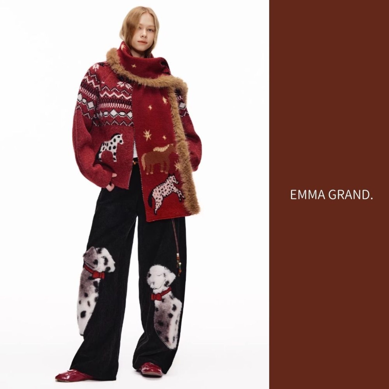 夜に寄り添う、二匹のダルメシアンのファーパンツ E00630