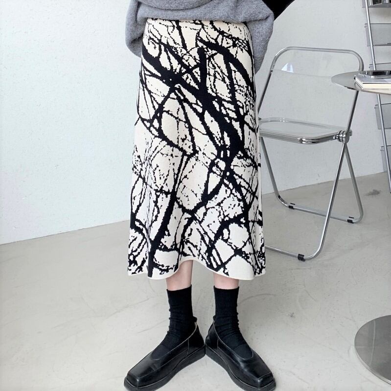 プリントニットスカート S0018
