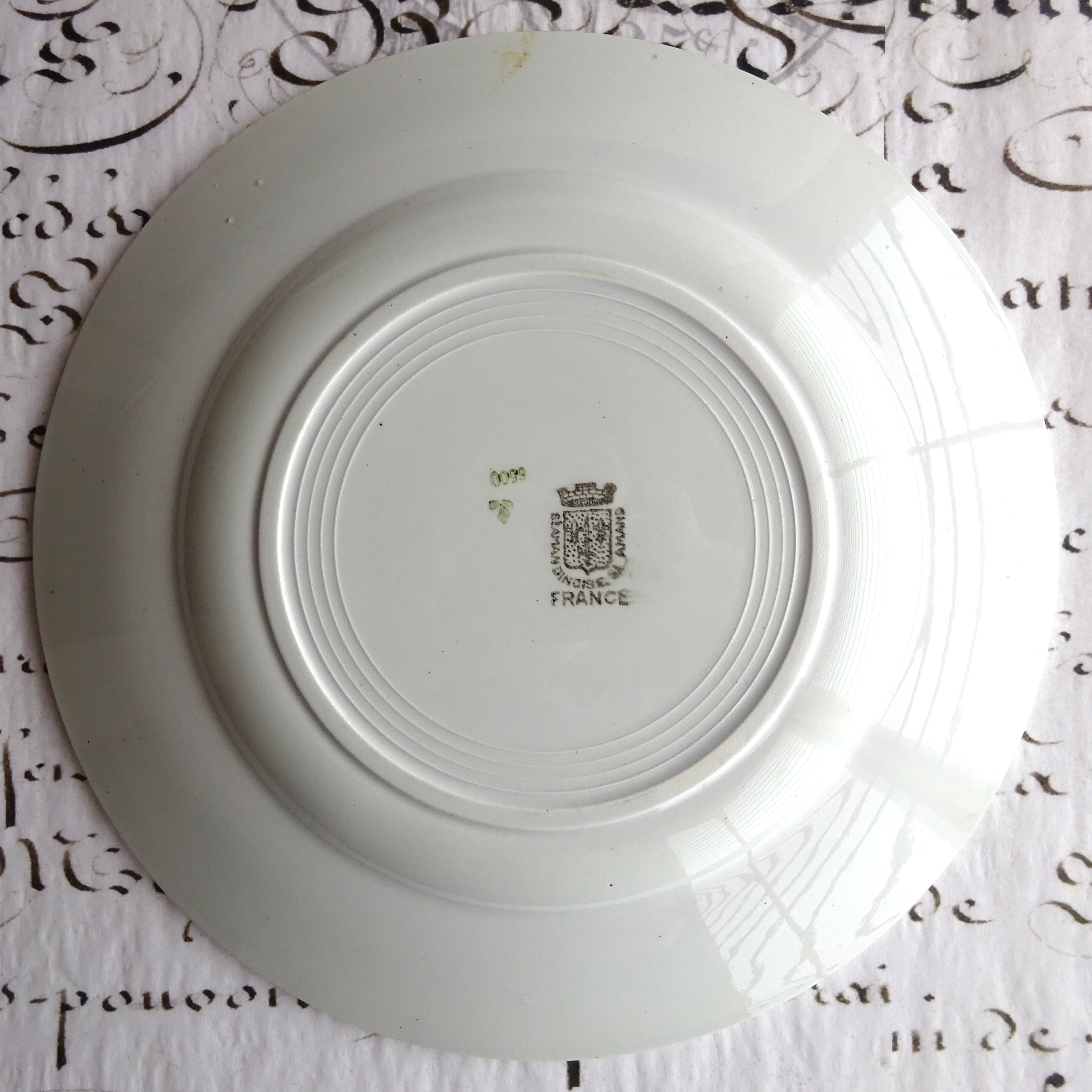 ☆ ST AMANDINOISE  décor 《 Guirlandes bleu et vert 》Ensemble de 2 assiettes plates (A)