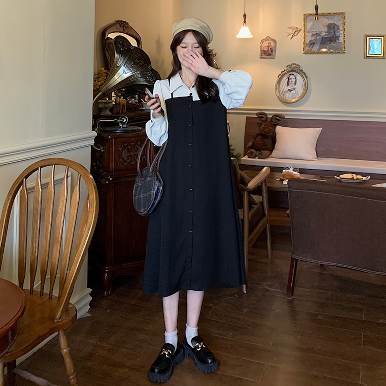 長袖フレンチワンピース