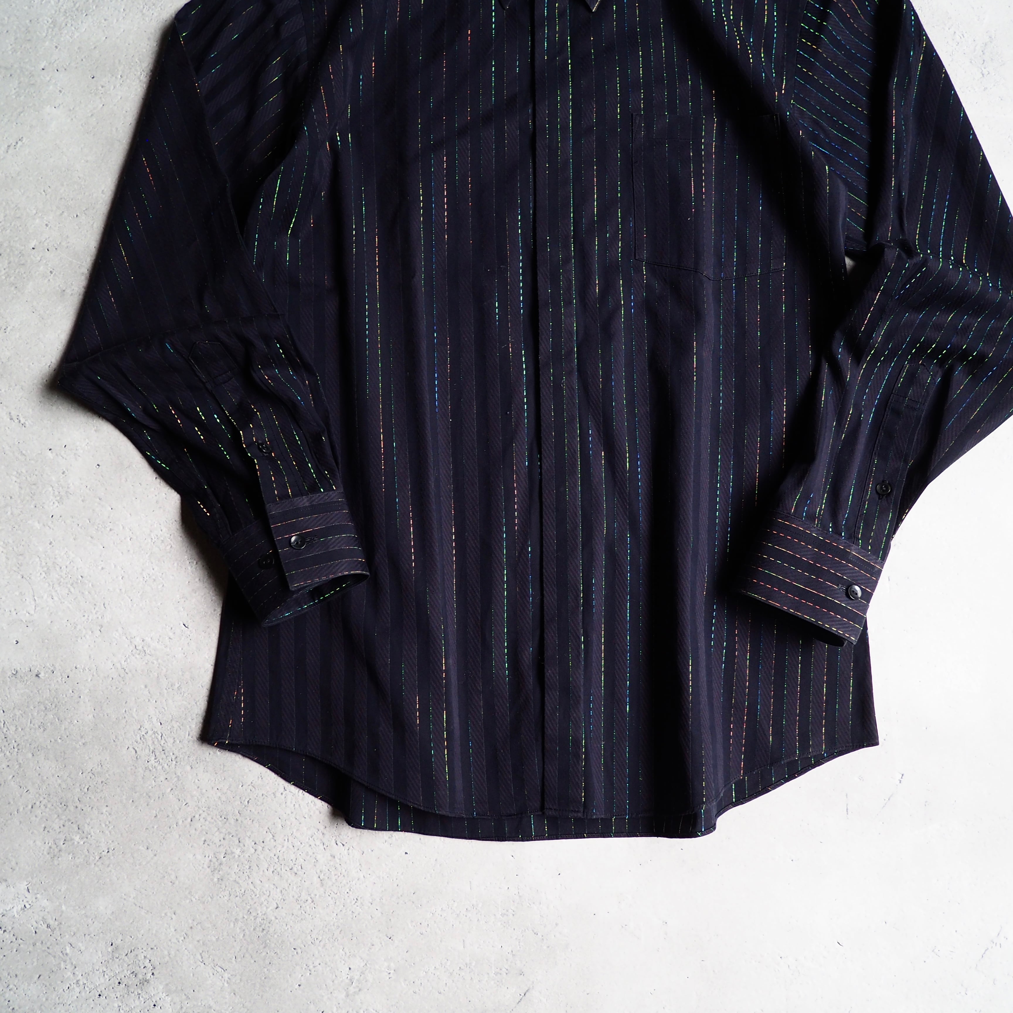 Beautiful Lame line Embroidery Black stripe Dress Shirt