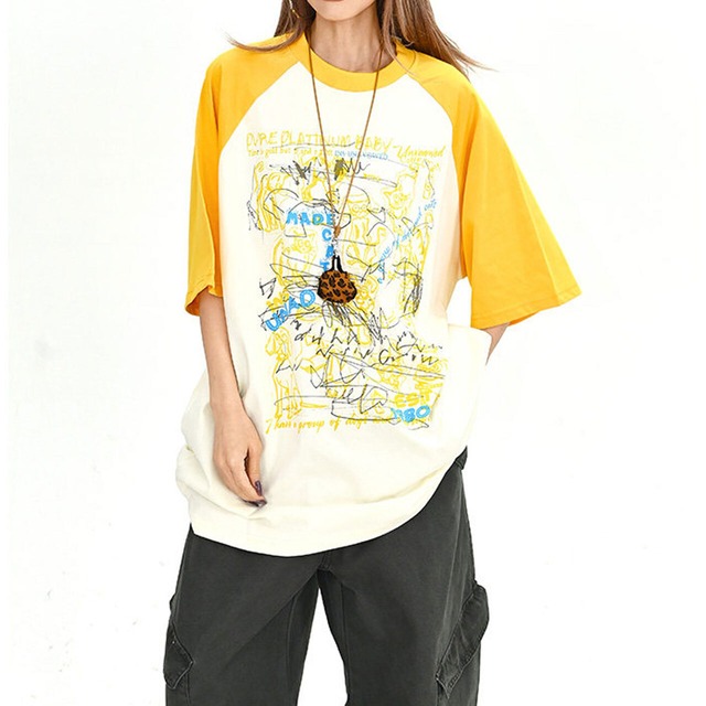 ラグランスリーブ アニマルスケッチグラフィックTシャツ 2col   R02019