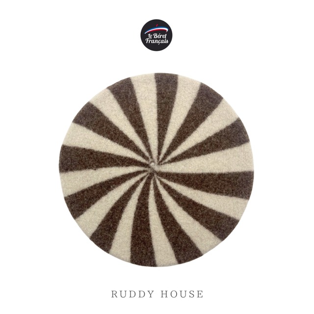 Le Beret Francais / Stripe Beret / White & Heather Brown Stripes