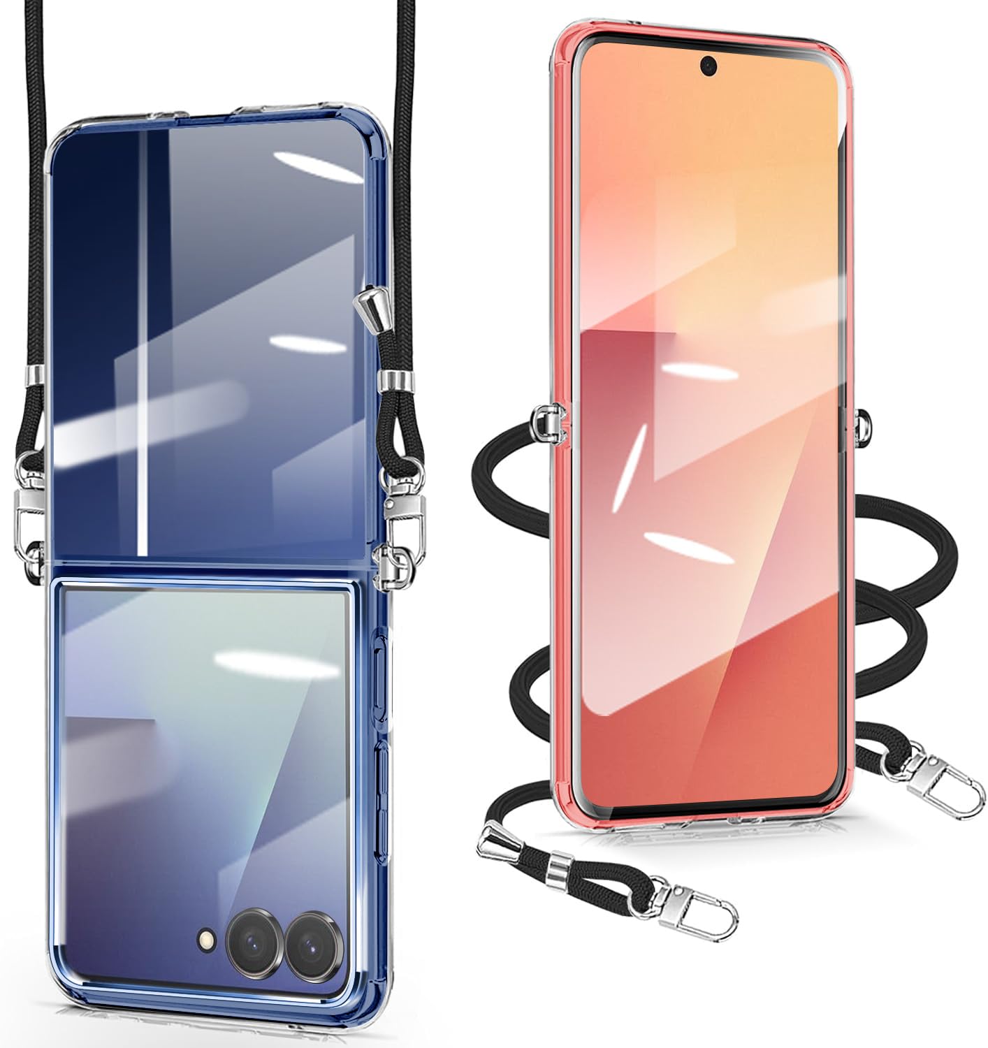 xiusiteli Galaxy Z Flip 7 用 ケース クリア ショルダー TPU 折りたたみ 縄掛け 軽量