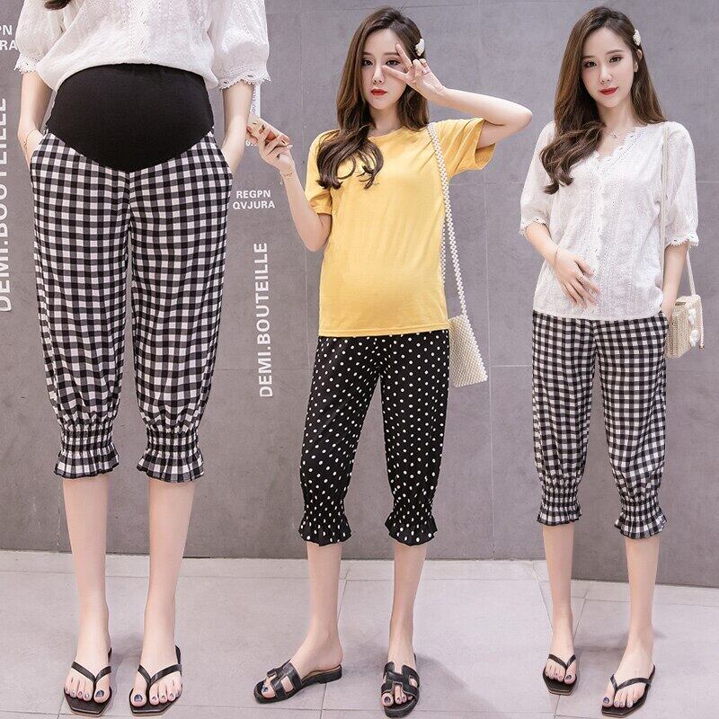 【新作】【送料無料】 マタニティパンツサマーチェック柄ハーフパンツルーズパンツルーズコンフォートベリーサポートパンツ伸縮性ウエストマタニティパンツ エラスティック 夏物 AL expec395189710272