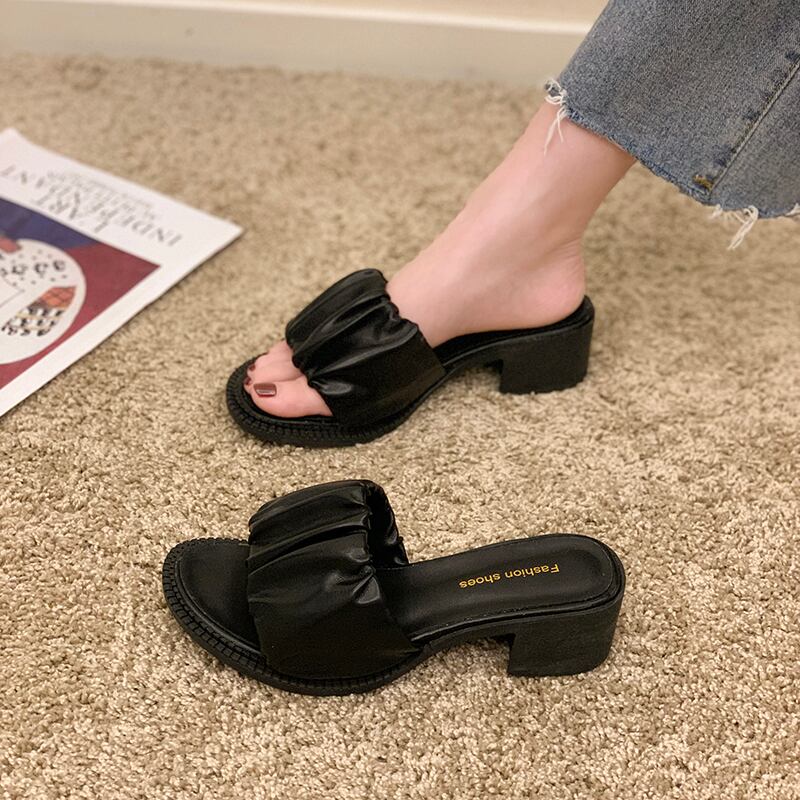 サンダルミュールサマーレッドソリッド カラースタンダード レトロ 靴 シューズ 夏物 ソリッドカラー 部族の婦人靴85375947507