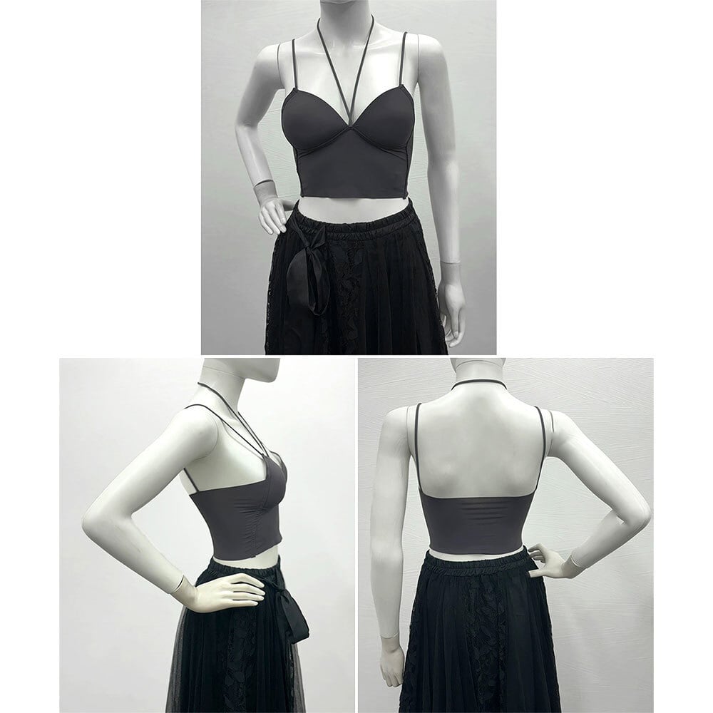 ホルターネック キャミソール レディース 韓国 春夏秋 カップ付き インナー おしゃれ 大人 きれいめ シンプル へそ出し 肌見せ 重ね着 ショート丈 ハーフトップ 大人可愛い 大人女子