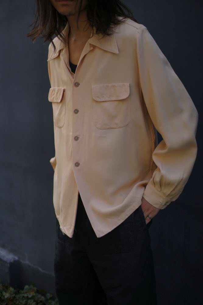 BERTON of California] Vintage Rayon Gabardine Open Collar Shirt