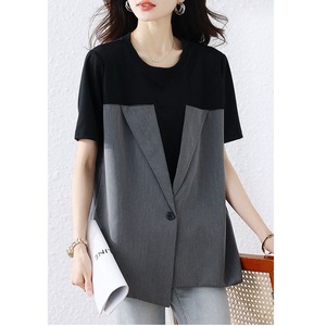 CONTRAST FAKE-2-PIECE DESIGN T-SHIRT 1color M-13610